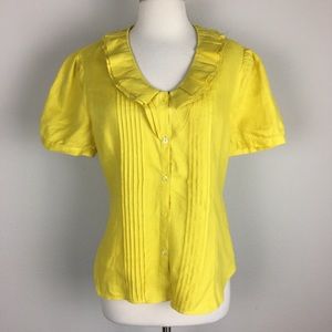 Lafayette 148 yellow Linen Ruffle Neck Top 8